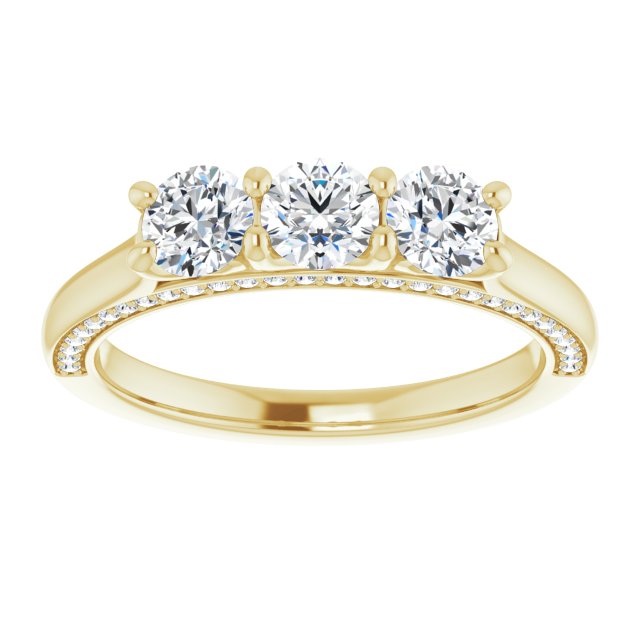 0.90 ct. Shared Prong Round Cut Diamond 3 Stone Wedding Band-VIRABYANI
